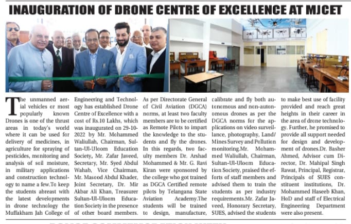 Drone Center of Excellence inaugrated at MJCET