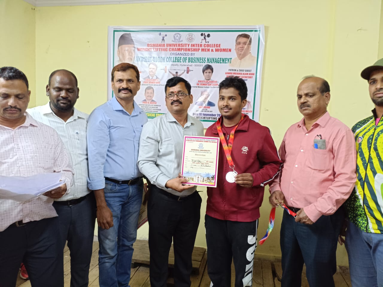 Osmania University Inter‑College Weight Lifting Championship 2025‑26 was held at Lal Bahadur Stadium on 18‑11‑2025.  
Shaik Mujtaba Mohiuddin – AI&DS‑3, Won Silver 🥈 medal in –65 kg.