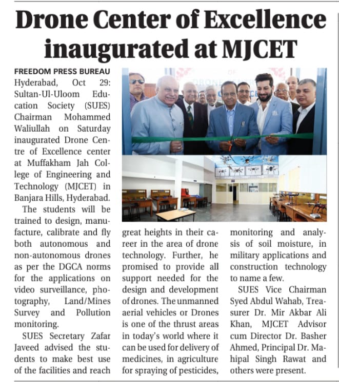 Drone Center of Excellence inaugrated at MJCET