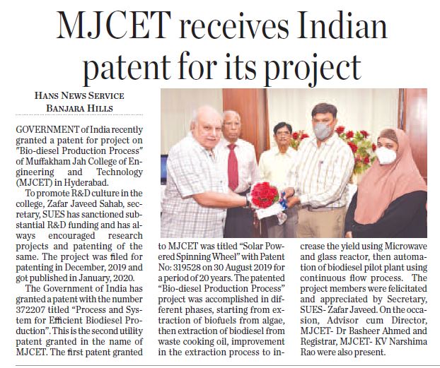 Process & System for Efficient Biodiesel Production Patent