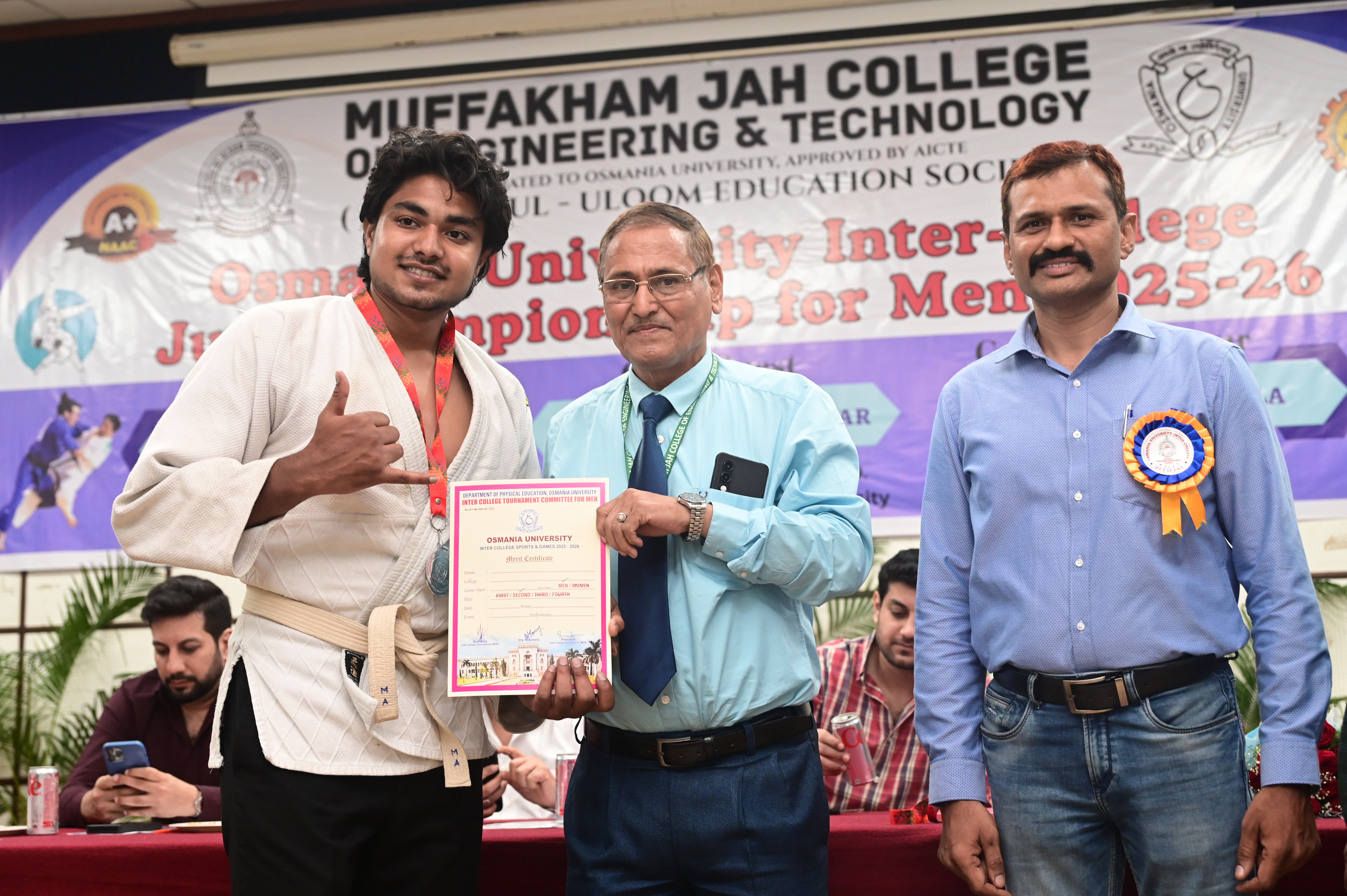 Osmania University Inter College Judo Championship 2025-26 held at MJCET on 22-10-2025.
Mohammed Abdullah of MJCET -Civil-4 Won the Silver Medal in -100 kgs weight category.