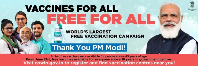 Free Vaccination for All above 18 years by Government of India
